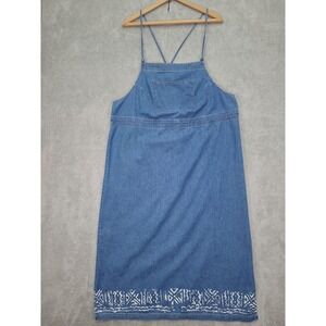 Robbie Bee Woman Denim Midi Dress‎ Sleeveless Blue Aztec  Sz 18W